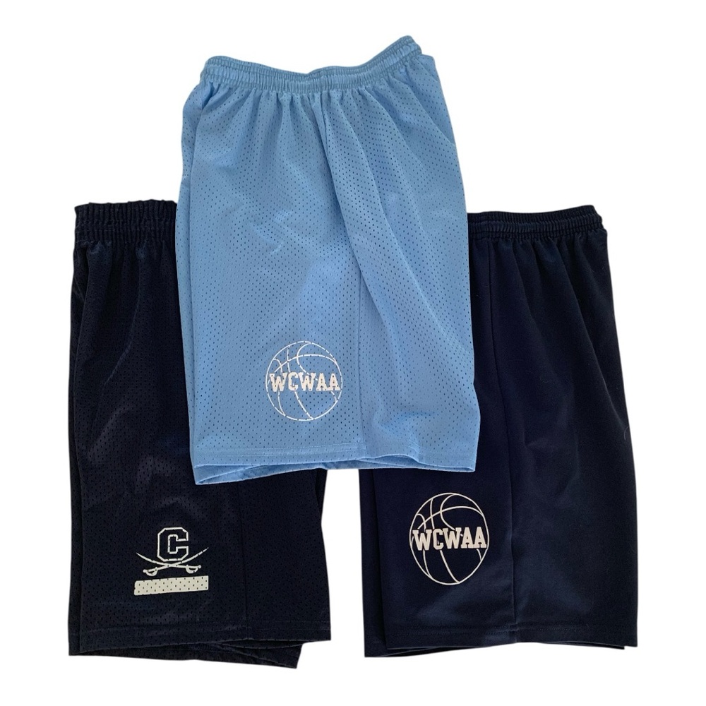 Basketball Shorts Lot Men S / Boys L Navy & Light Blue 3 Pairs Mixed Brands Logo